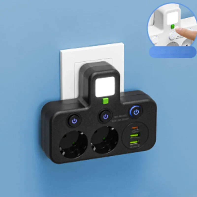Smart Power Strip with USB Ports and Individual Switches