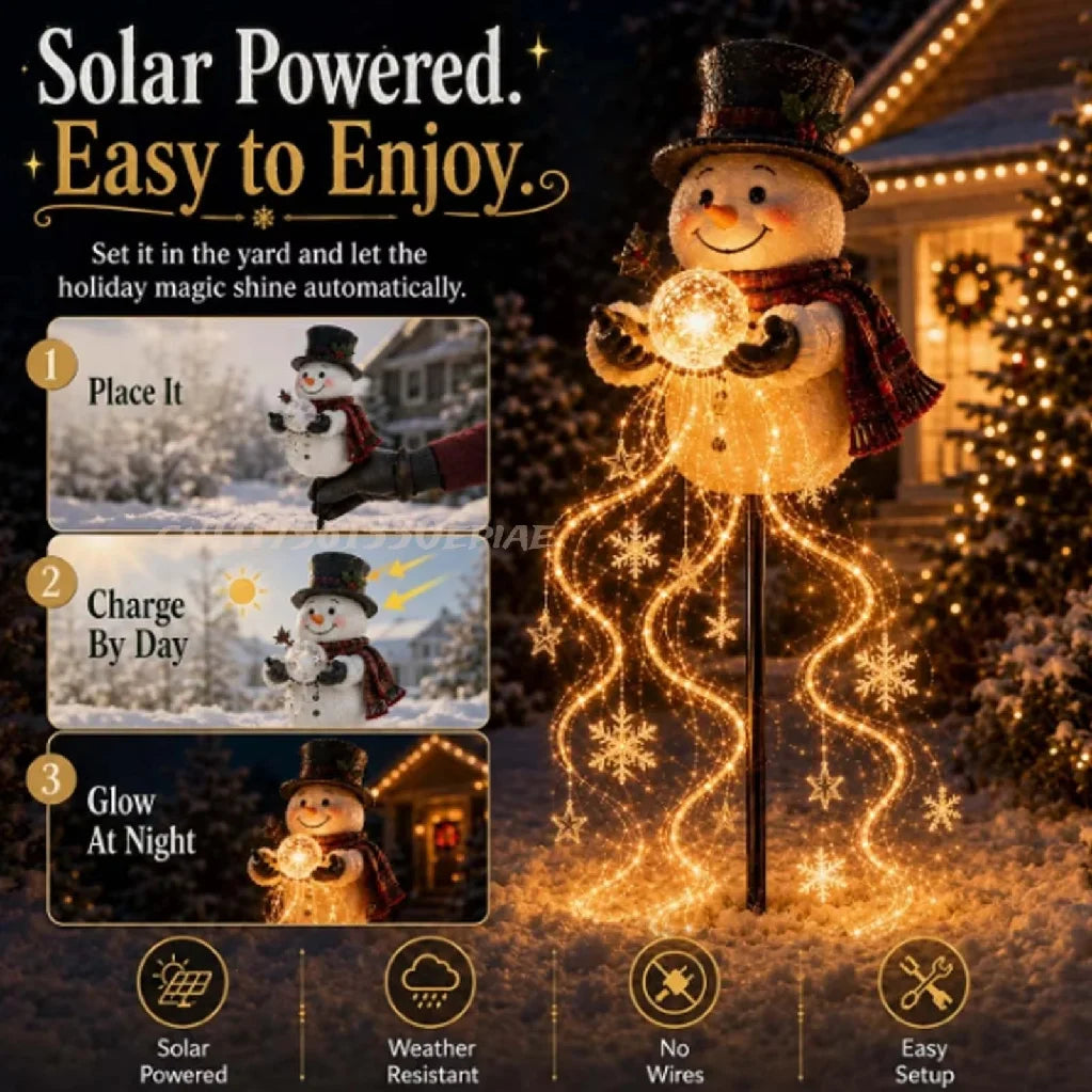 Solar Snowman Fountain Light