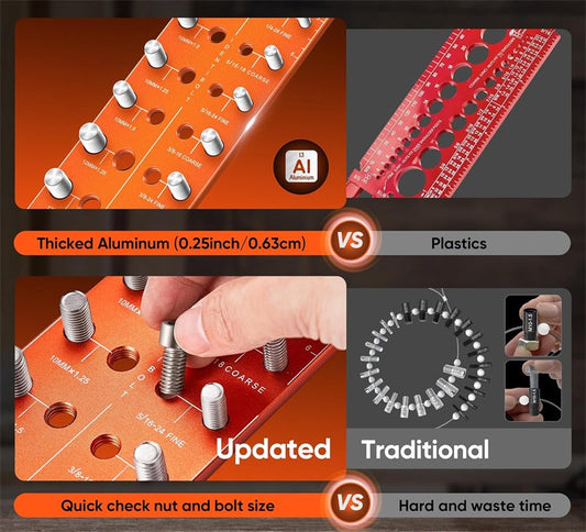 Nut and Bolt Thread Checker with 28 Measurement Sizes