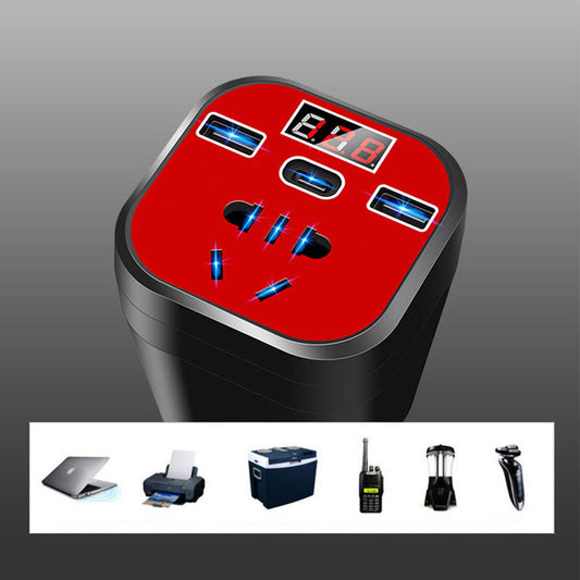 Car Cup Inverter 200W with 2 AC Outlets and 3 USB Ports