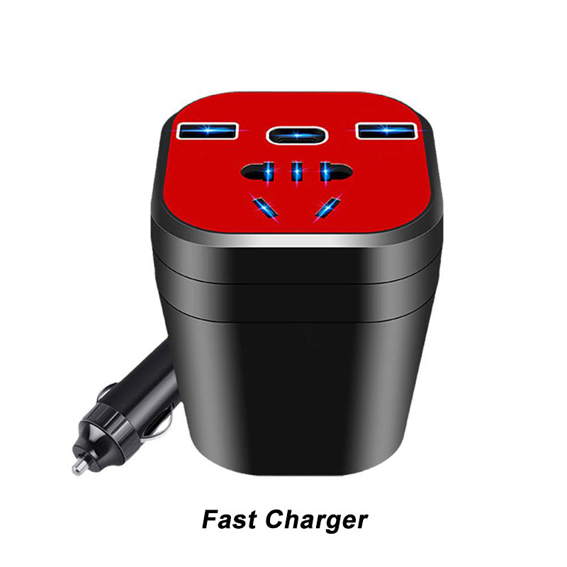 Car Cup Inverter 200W with 2 AC Outlets and 3 USB Ports