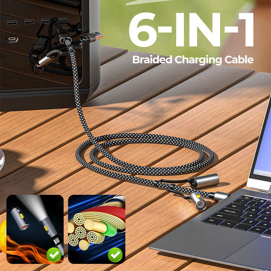 6-in-1 Braided Charging Cable with LED Light and Flameless Lighter