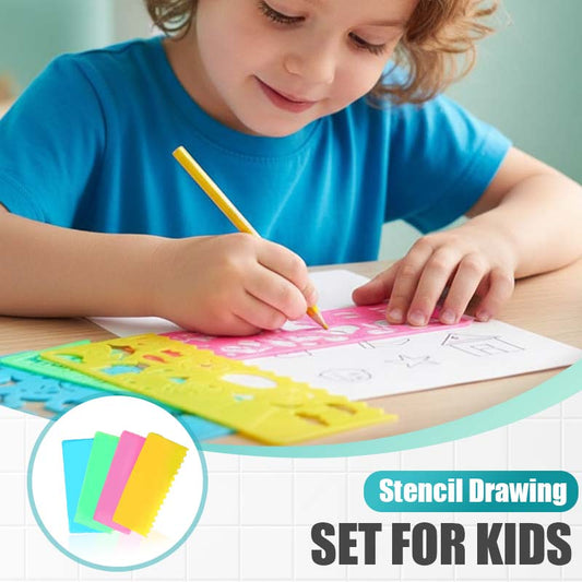 Kids Stencil Drawing Set 4-Piece Plastic Art Craft Kit