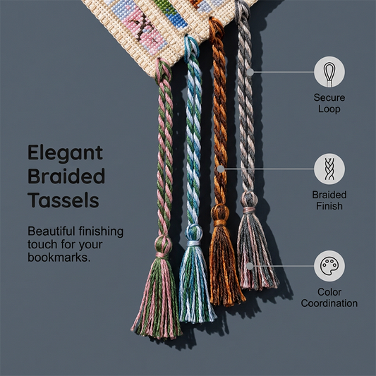 Cross-Stitch Cat Bookmark Kit 4 Seasonal Designs with Braided Tassels