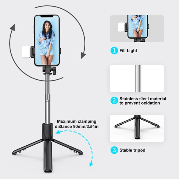 6-in-1 Wireless Bluetooth Selfie Stick with Tripod and LED Fill Light