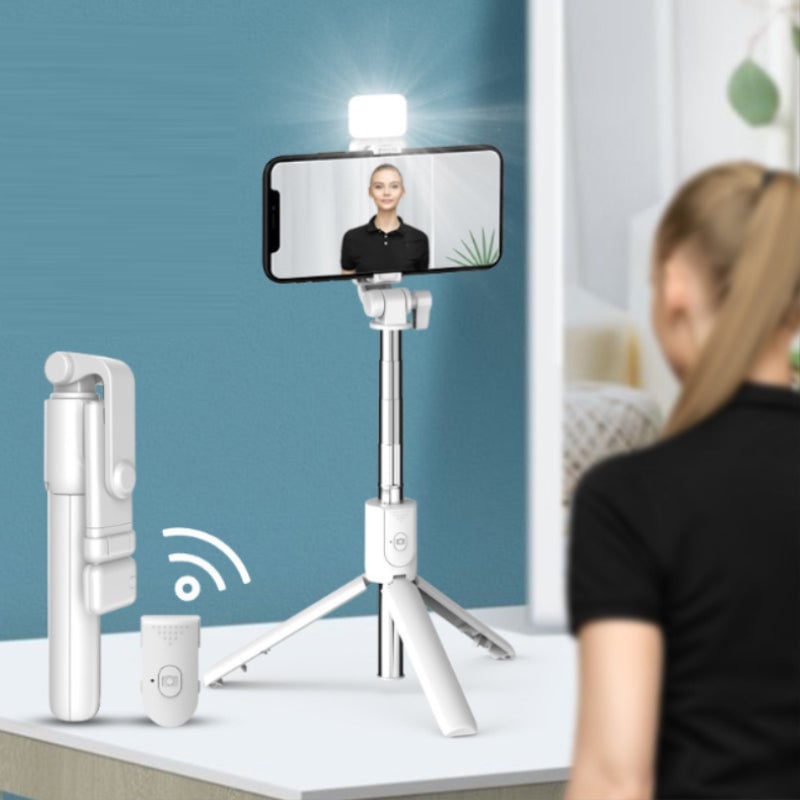 6-in-1 Wireless Bluetooth Selfie Stick with Tripod and LED Fill Light