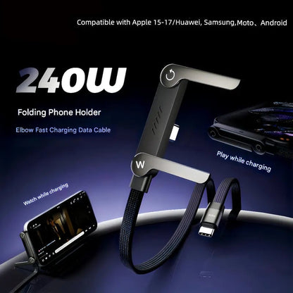 2-in-1 240W Fast Charging Cable with Foldable Phone Stand
