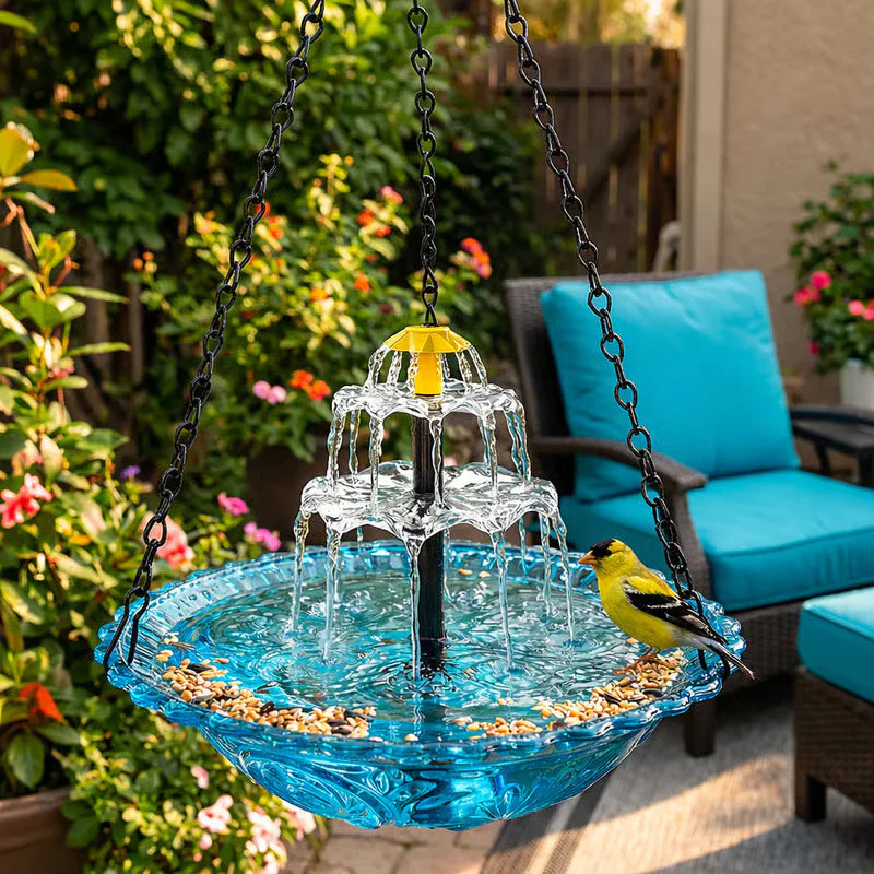 Vintage-Style Hanging Bird Feeder with Bath