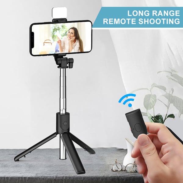 6-in-1 Wireless Bluetooth Selfie Stick with Tripod and LED Fill Light