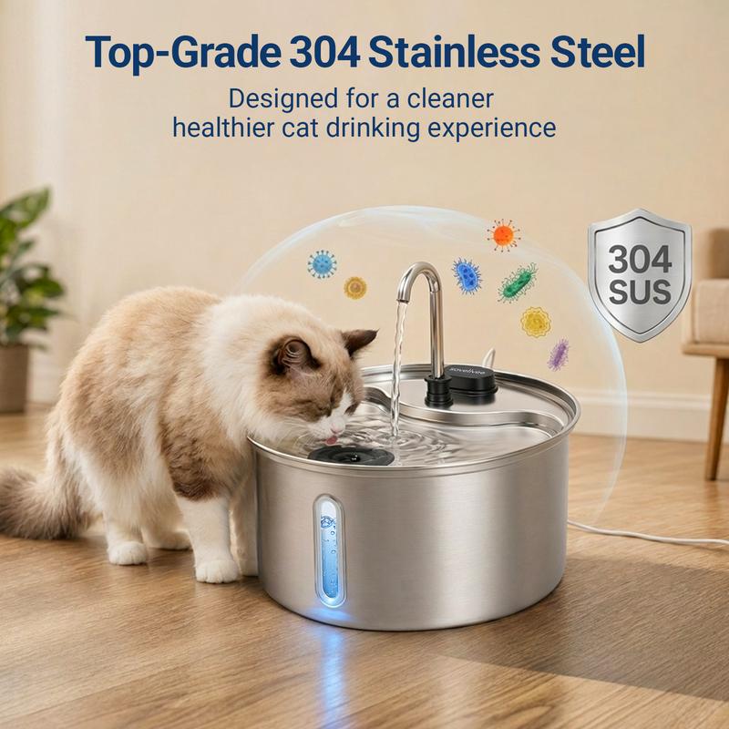 Stainless Steel Pet Water Fountain 3.2L with 3 Flow Modes
