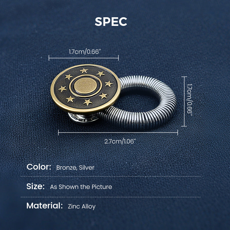Spring-Loaded Metal Waist Extender Button for Jeans