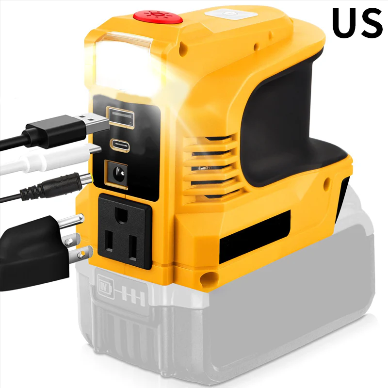 Compact DC to AC Inverter with LED Light and Multiple Outputs
