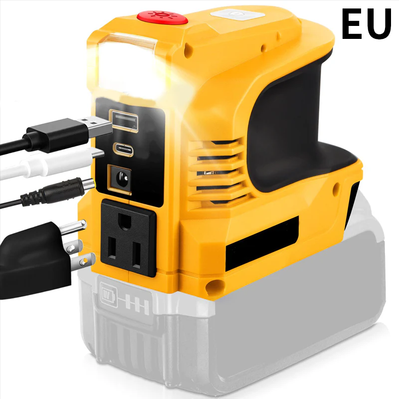 Compact DC to AC Inverter with LED Light and Multiple Outputs