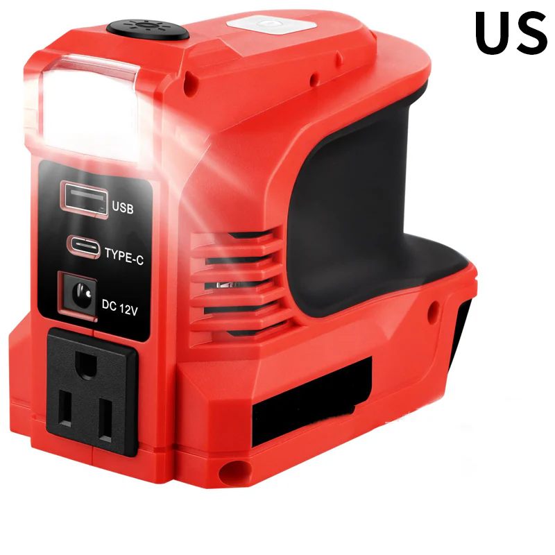 Compact DC to AC Inverter with LED Light and Multiple Outputs