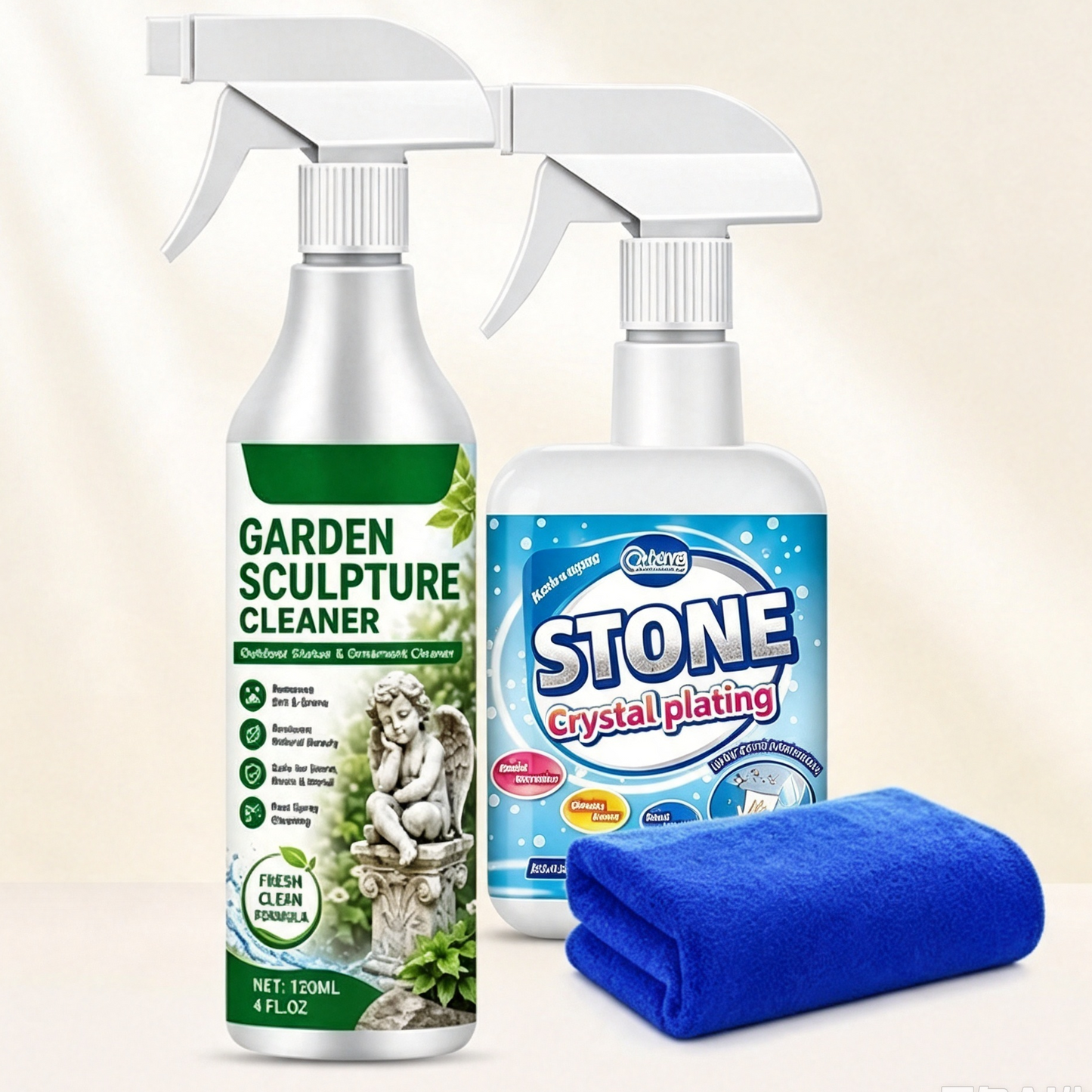 Powerful Garden Sculpture Cleaner Spray with Microfiber Towel