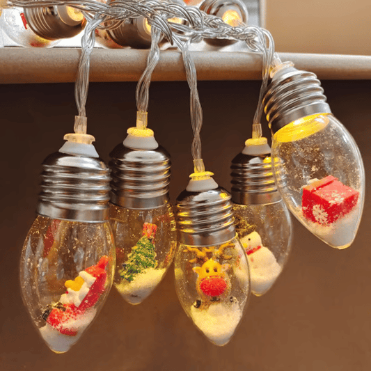Christmas Vintage Decor String Light Snow Globe Bulbs