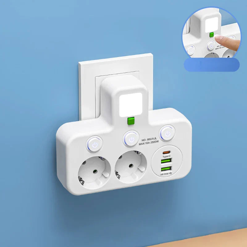 Smart Power Strip with USB Ports and Individual Switches