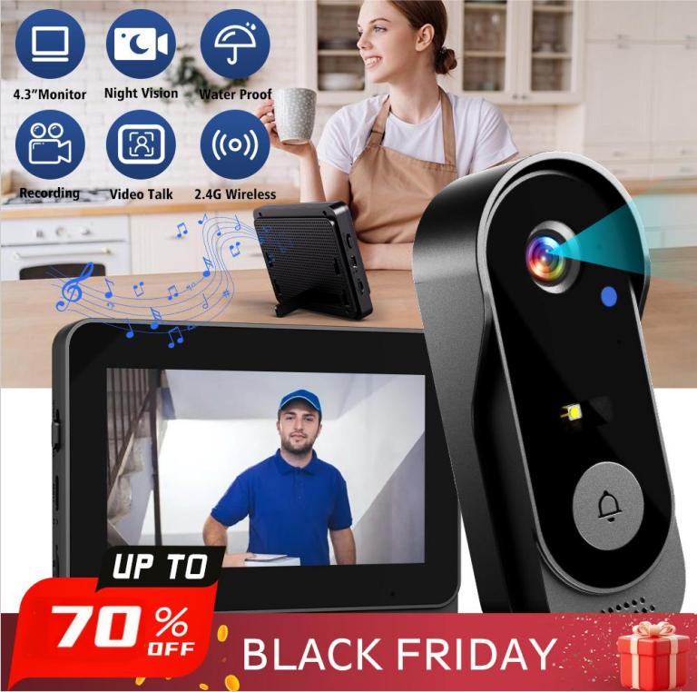 Wireless Doorbell Camera 1080P 170° View 4.3-Inch Screen IPX65 Night Vision