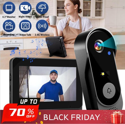 Wireless Doorbell Camera 1080P 170° View 4.3-Inch Screen IPX65 Night Vision