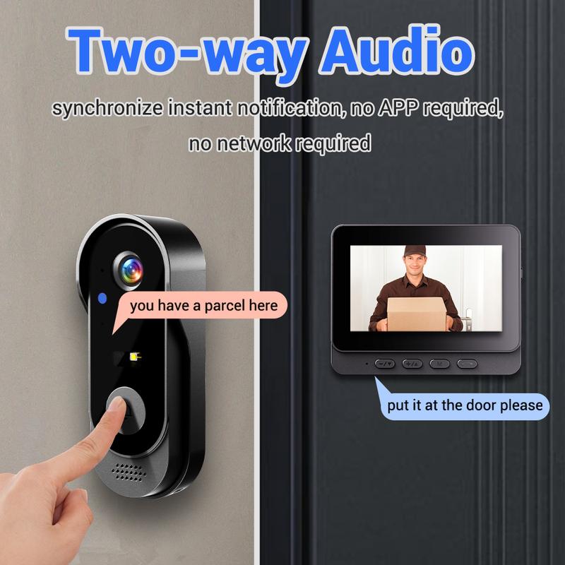 Wireless Doorbell Camera 1080P 170° View 4.3-Inch Screen IPX65 Night Vision