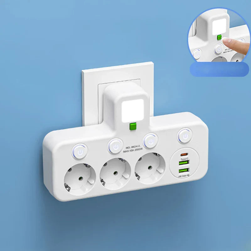 Smart Power Strip with USB Ports and Individual Switches