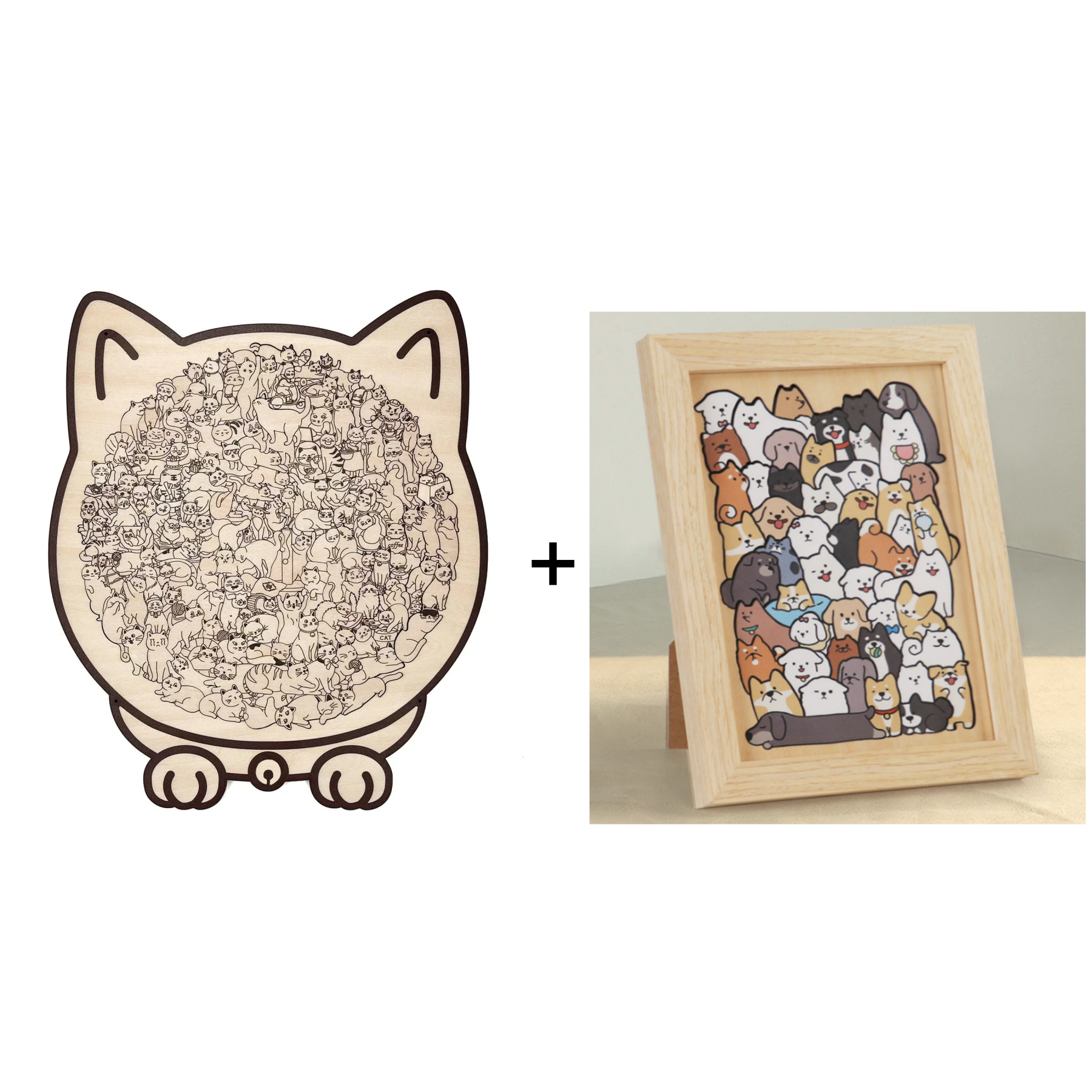 135-Piece Morandi-Colored Cat Shaped Wooden Jigsaw Puzzle