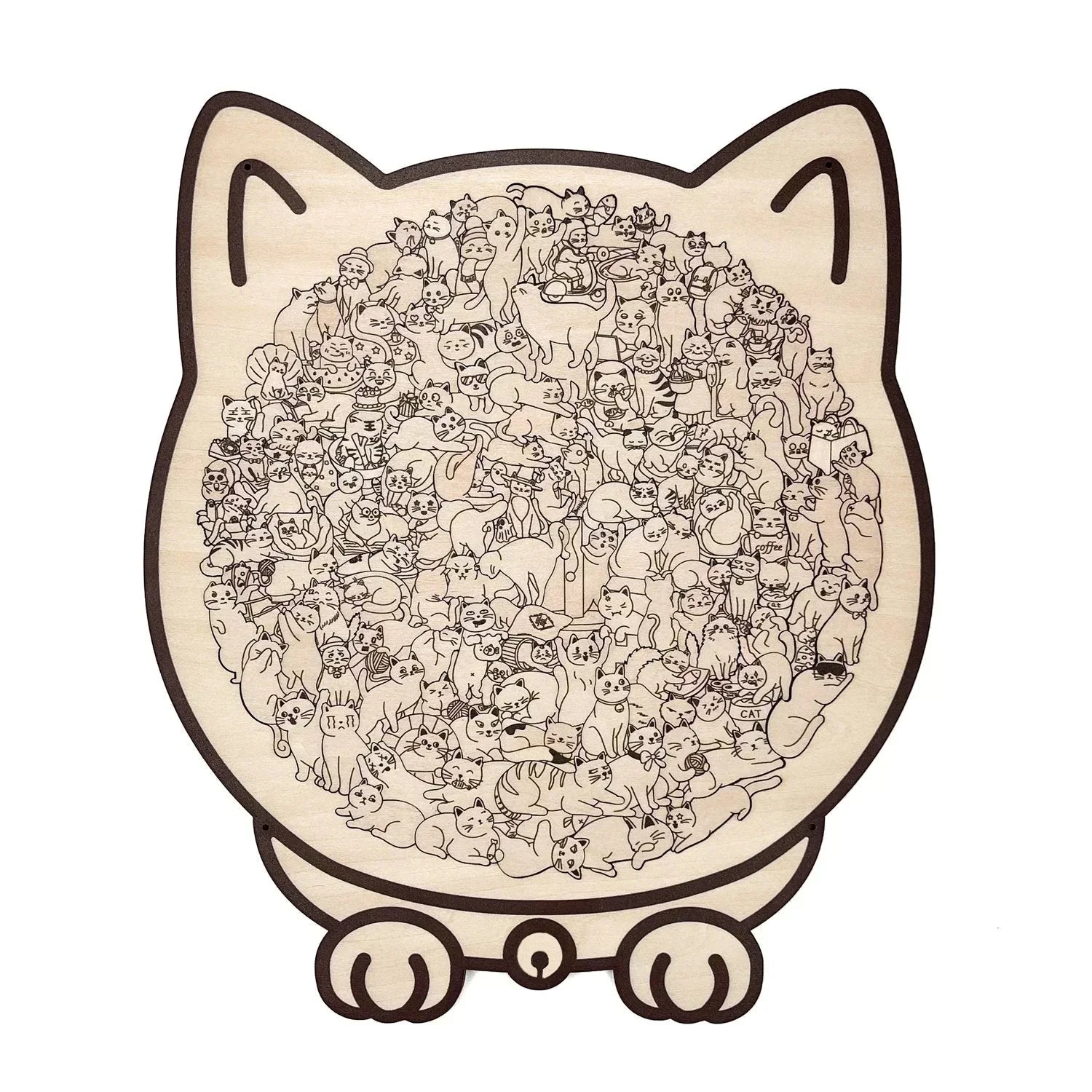 135-Piece Morandi-Colored Cat Shaped Wooden Jigsaw Puzzle