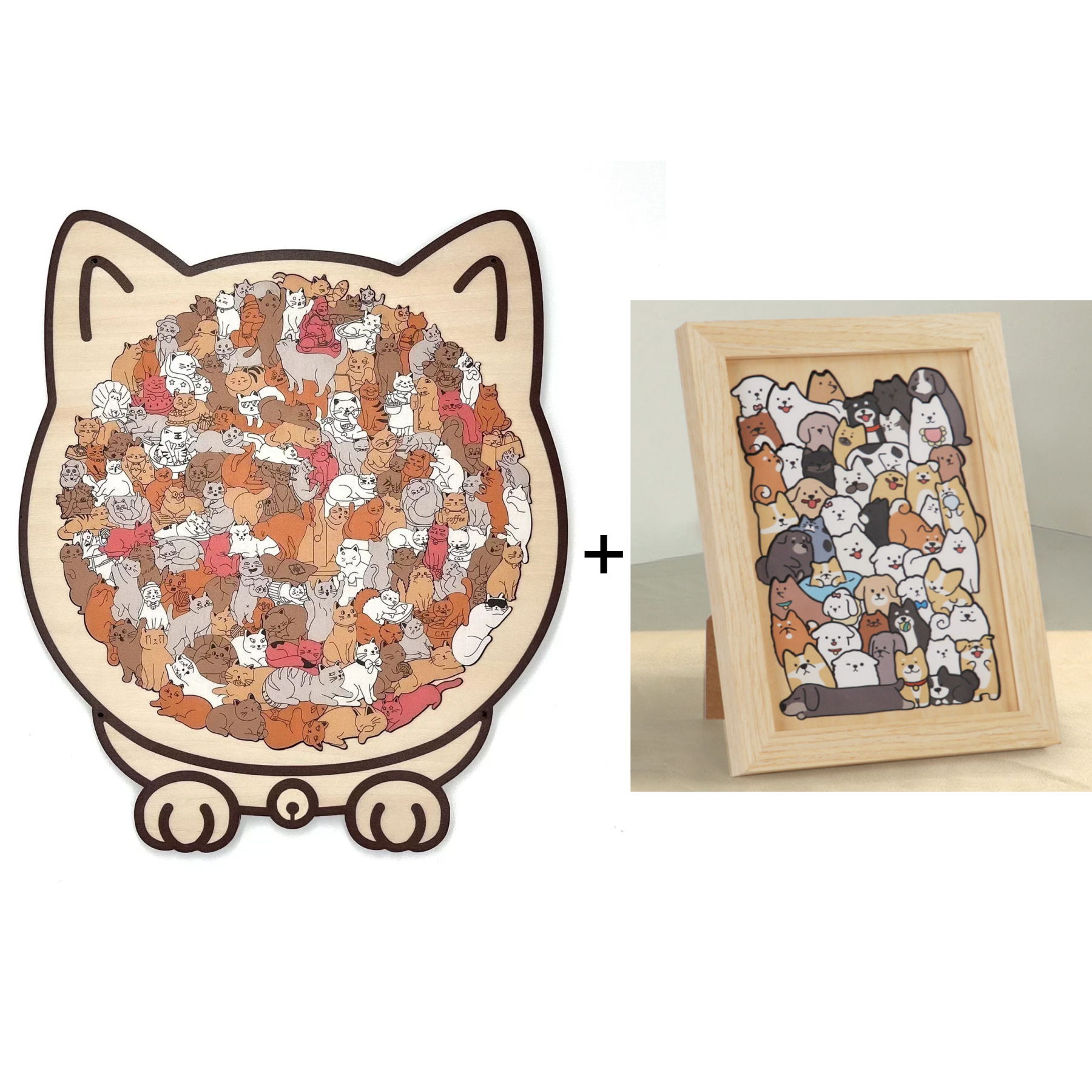 135-Piece Morandi-Colored Cat Shaped Wooden Jigsaw Puzzle