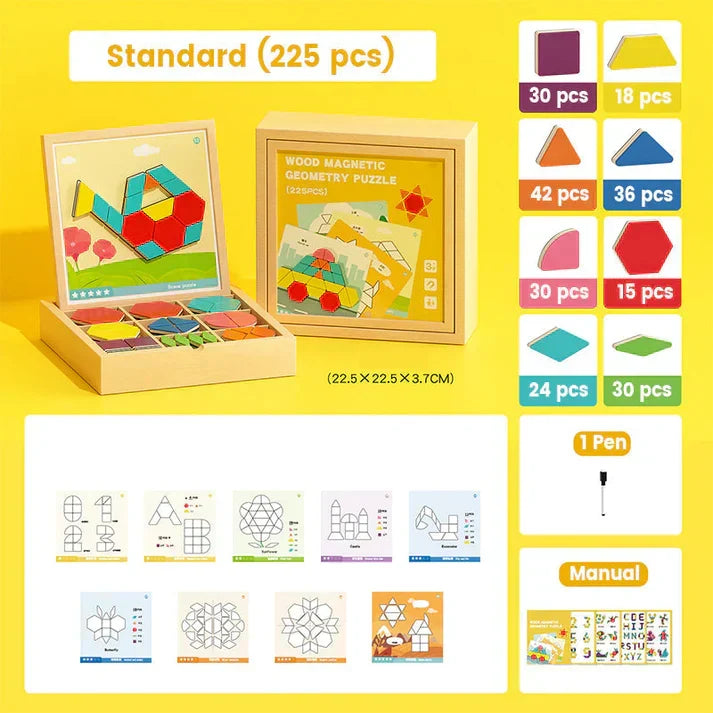 Wooden Magnetic Pattern Block Puzzle Set