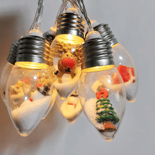 Christmas Vintage Decor String Light Snow Globe Bulbs