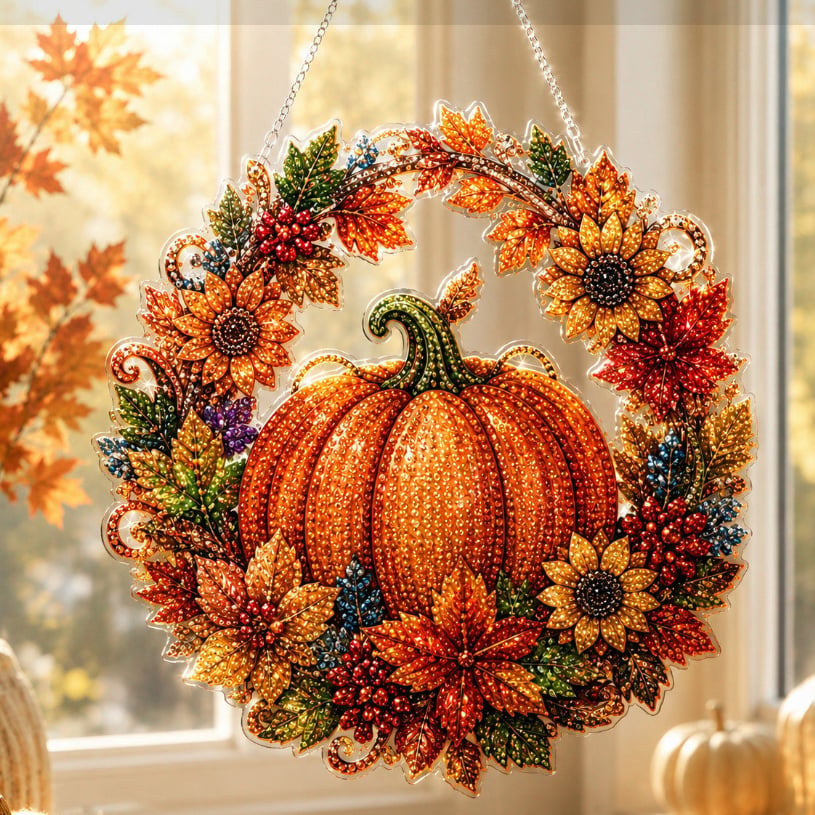 Fall Pumpkin Diamond Painting Wreath Hanging Ornament DIY Kit