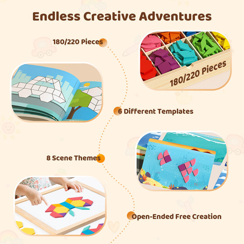Wooden Magnetic Pattern Block Puzzle Set