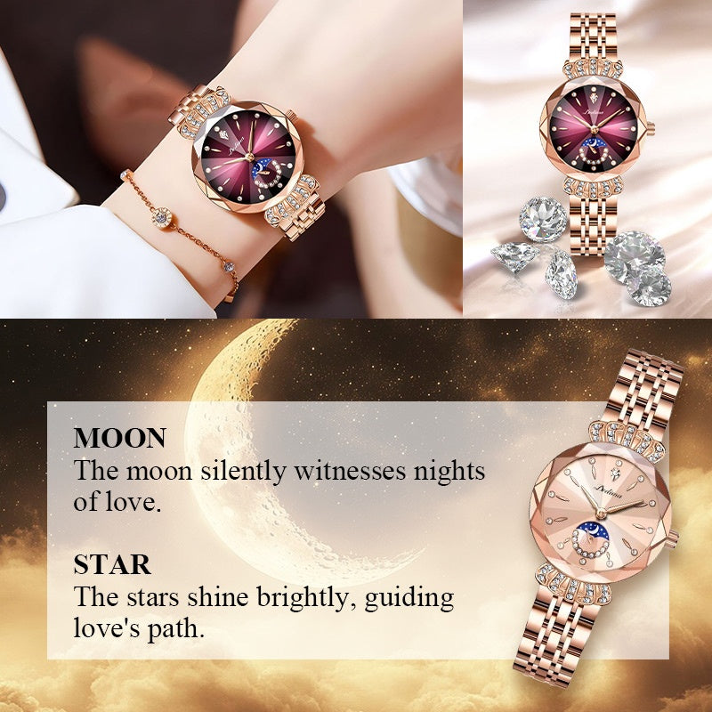 Fashionable Diamond Moon Star Women's Watch