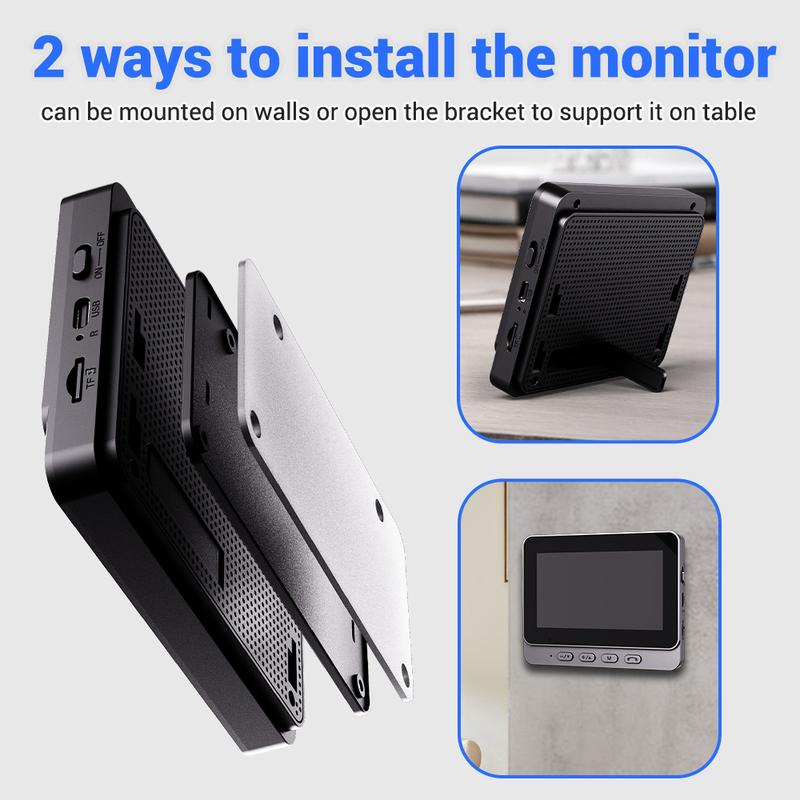 Wireless Doorbell Camera 1080P 170° View 4.3-Inch Screen IPX65 Night Vision