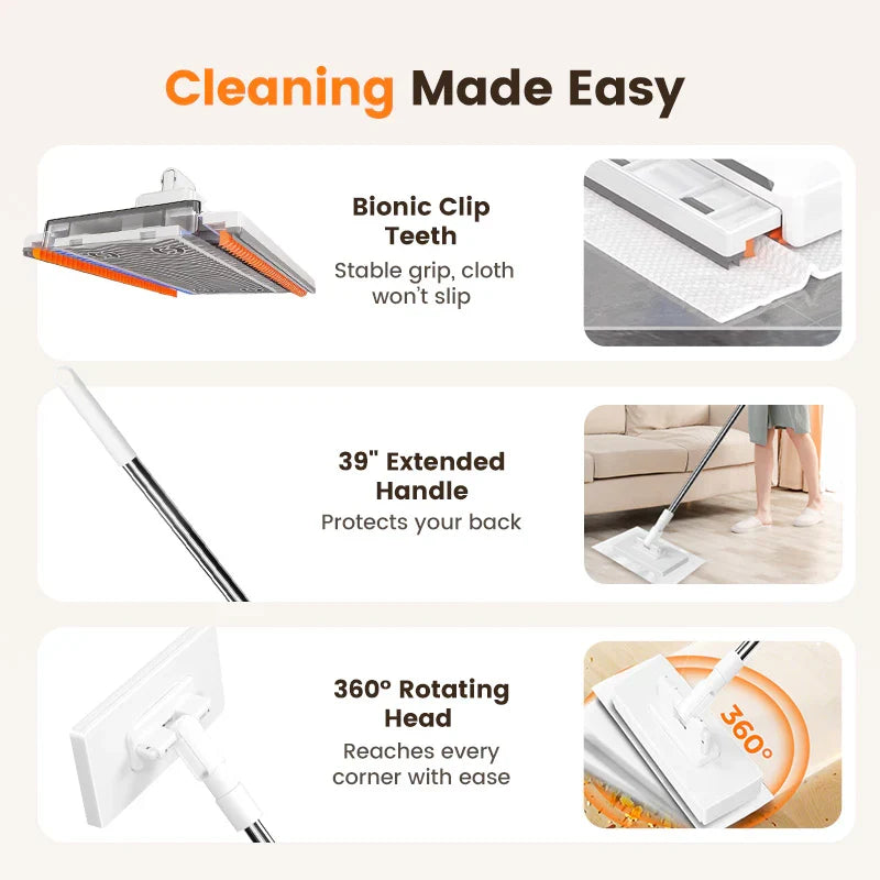 Disposable Dust Mop with 4 Reusable Cloths