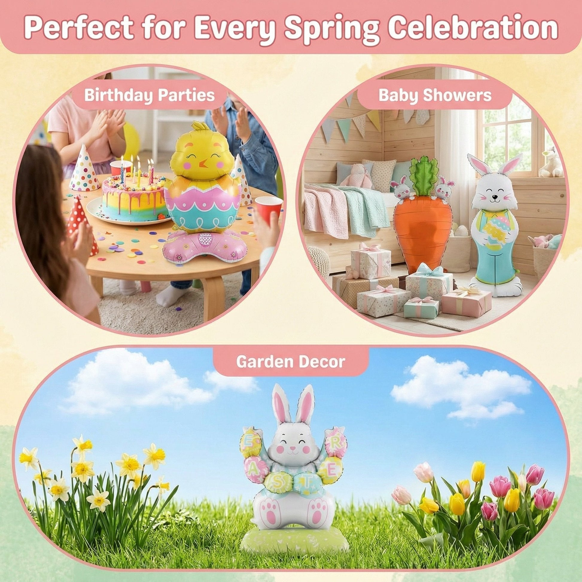 Giant 3D Standing Bunny Balloon Self-Supporting Easter Decoration