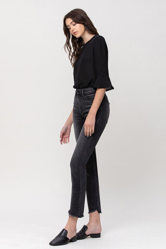 High Rise Straight Crop with Uneven Hem Details