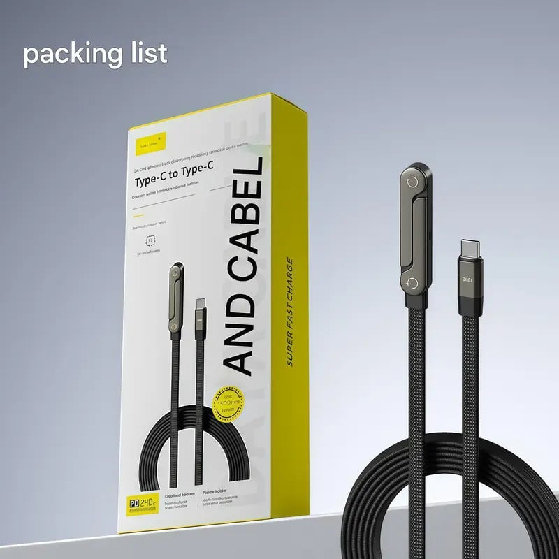 2-in-1 240W Fast Charging Cable with Foldable Phone Stand