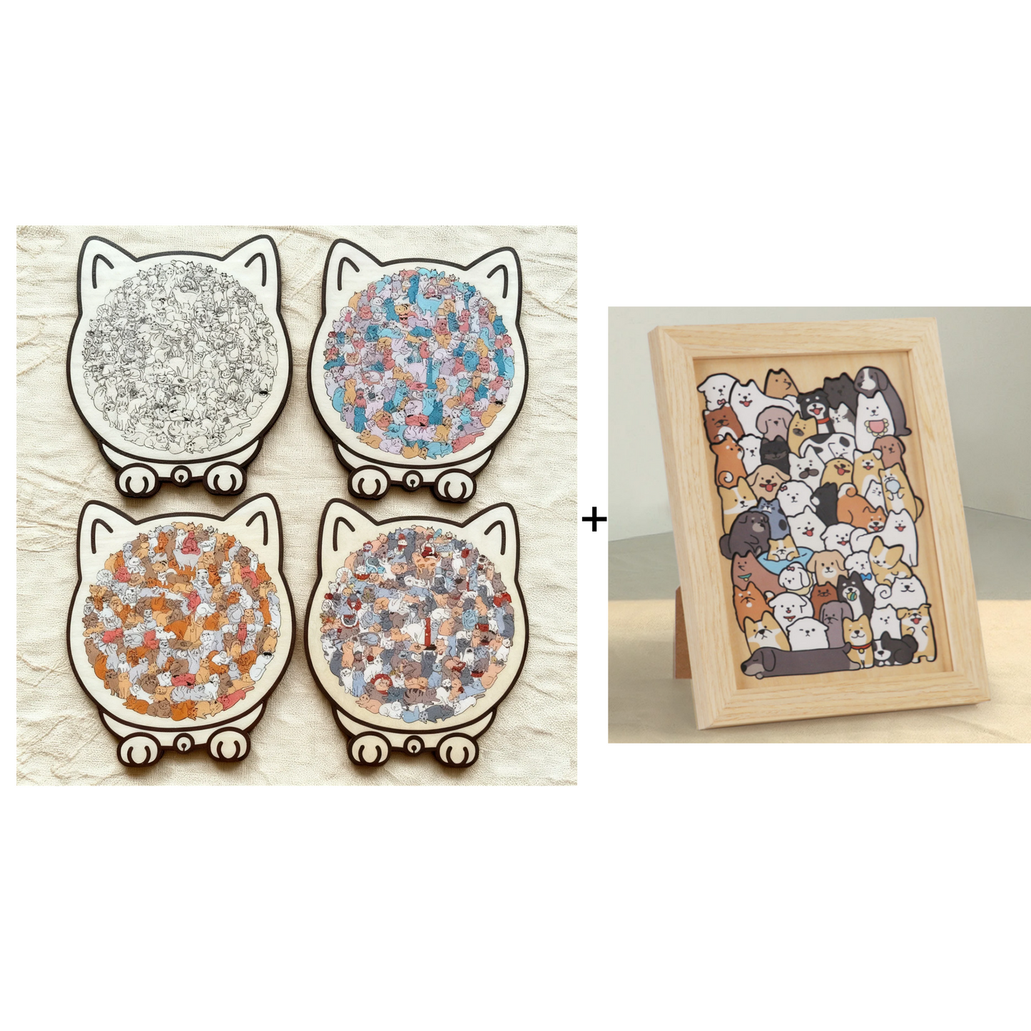 135-Piece Morandi-Colored Cat Shaped Wooden Jigsaw Puzzle