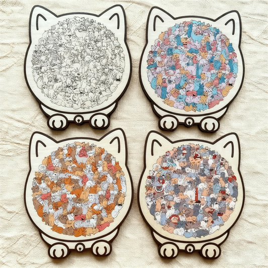 135-Piece Morandi-Colored Cat Shaped Wooden Jigsaw Puzzle