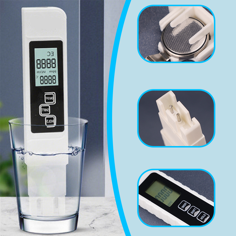 3-in-1 TDS Water Quality Tester pH Chlorine Hardness LCD Display