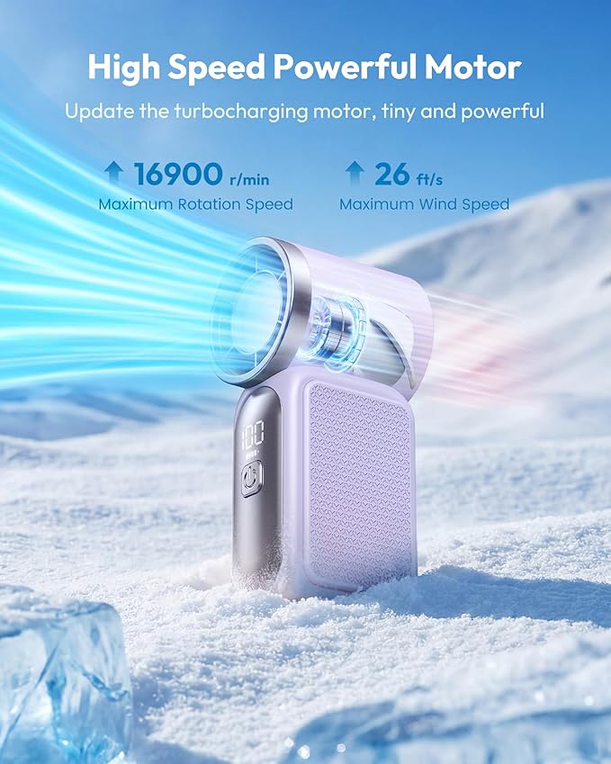 Turbo Handheld Fan with LED Display 6 Speeds 3000mAh Battery