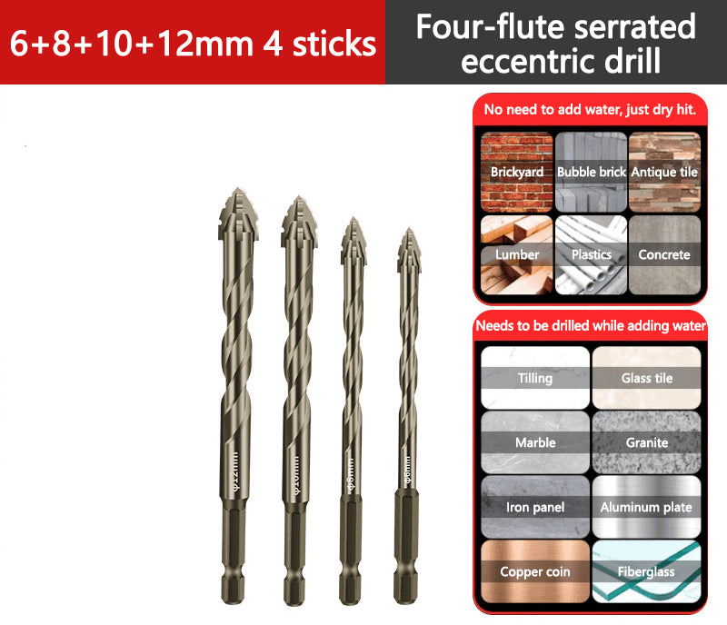 4-Flute Serrated Eccentric Drill Bit Set