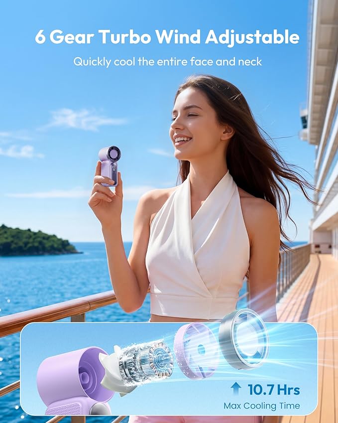 Turbo Handheld Fan with LED Display 6 Speeds 3000mAh Battery