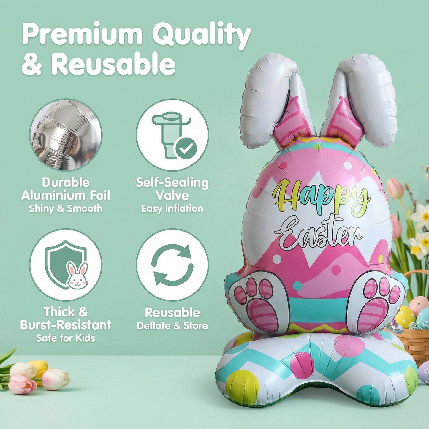 Giant 3D Standing Bunny Balloon Self-Supporting Easter Decoration