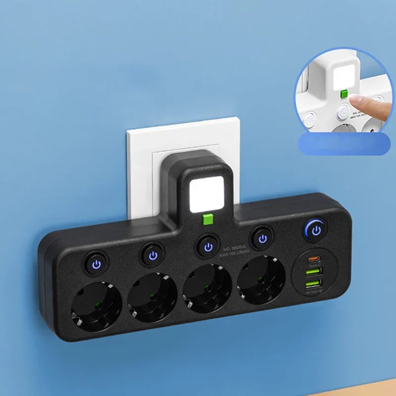 Smart Power Strip with USB Ports and Individual Switches