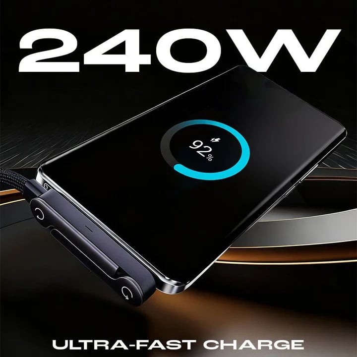 2-in-1 240W Fast Charging Cable with Foldable Phone Stand