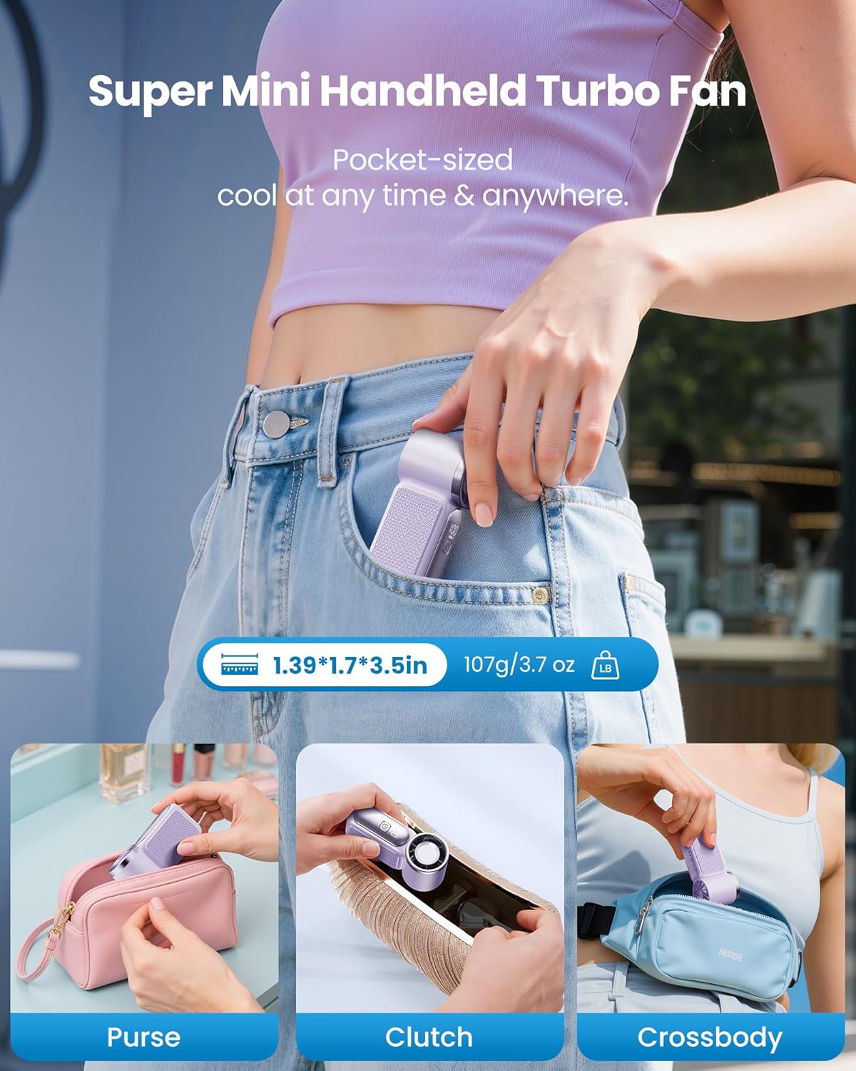 Turbo Handheld Fan with LED Display 6 Speeds 3000mAh Battery