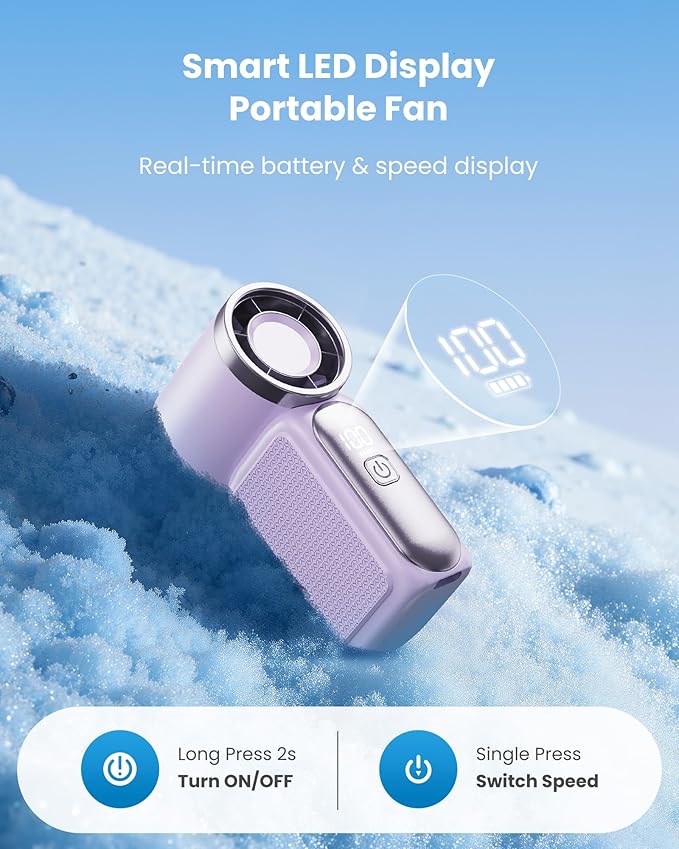 Turbo Handheld Fan with LED Display 6 Speeds 3000mAh Battery