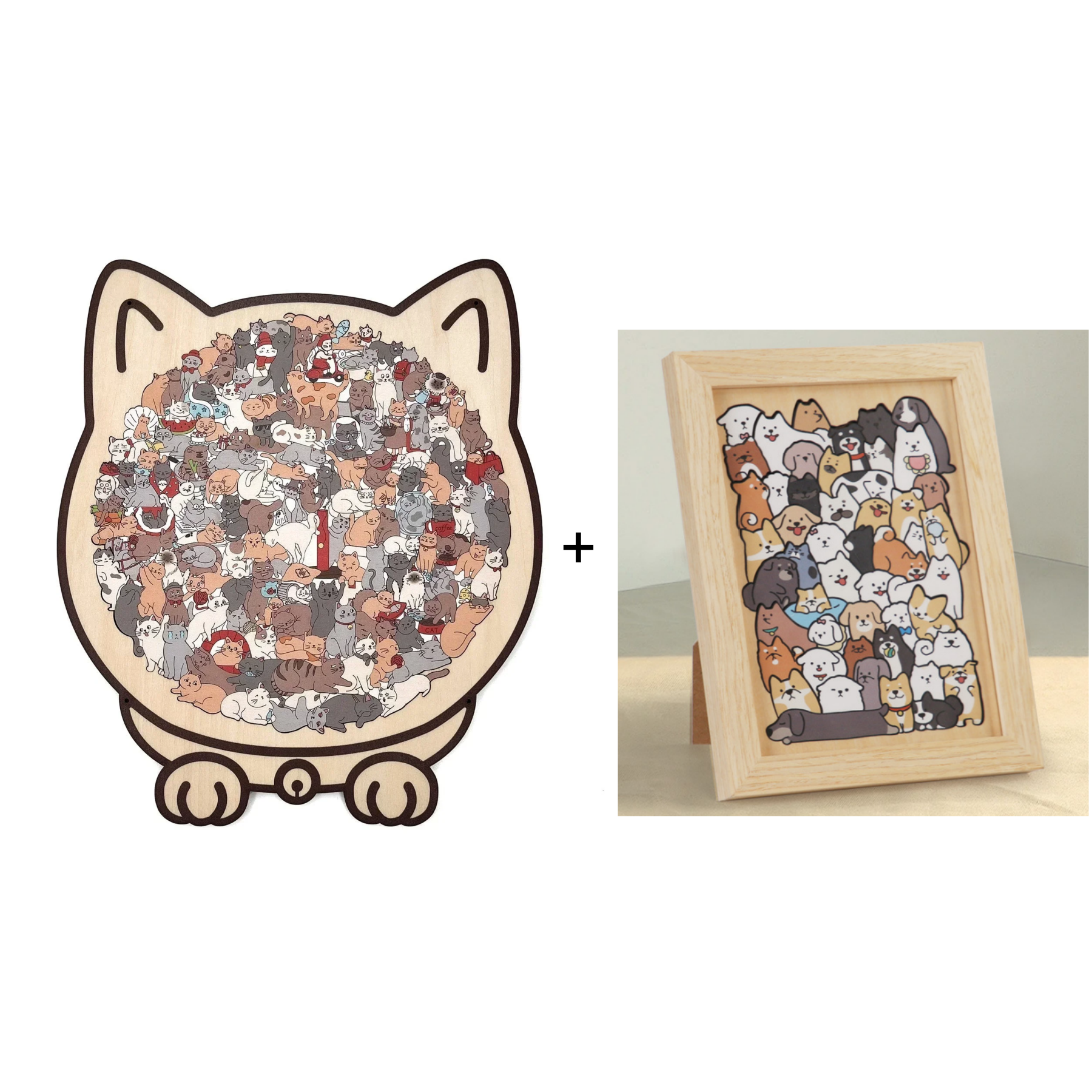 135-Piece Morandi-Colored Cat Shaped Wooden Jigsaw Puzzle